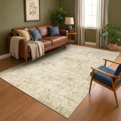 Washable area rug, faux wool low pile, Oatmeal