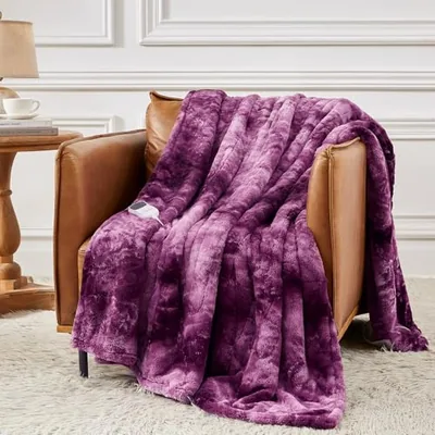 Heated throw 50″×60″, faux fur and sherpa, Purple