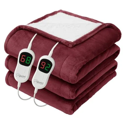 Heated blanket, twin 62″×84″, wine Red